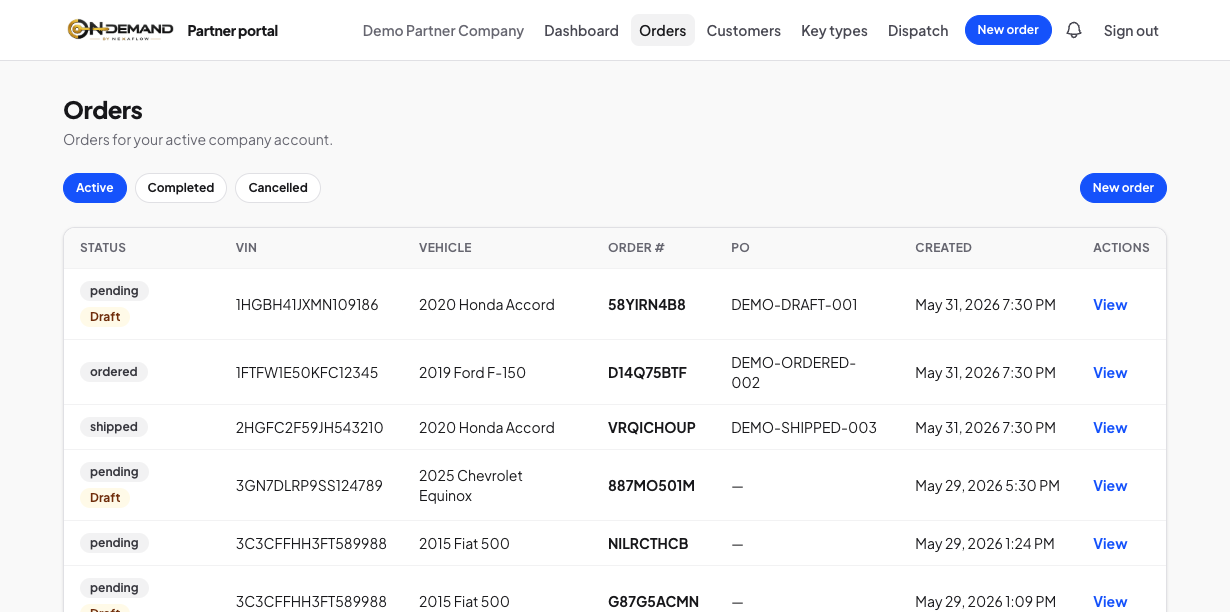Orders list
