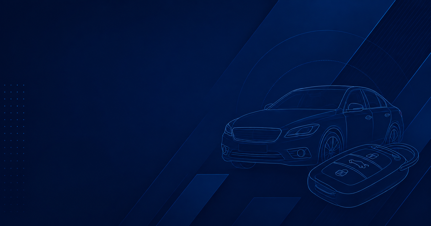 Wireframe illustration of a vehicle and a smart key